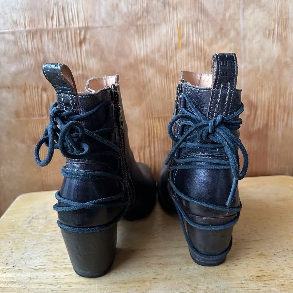 Bed Stu Blaire Heeled Black Ankle Boot Side Zip Lace Up Detail Cobbler Series